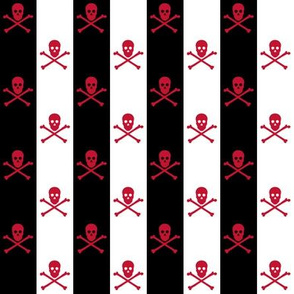 red skull and crossbones on black and white stripe