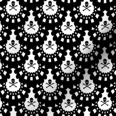 Skull and Crossbones Lace Black on White