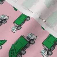 Garbage truck / trash trucks - green on pink  - LAD20