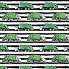 Garbage truck/ trash trucks - green on black stripes - LAD20