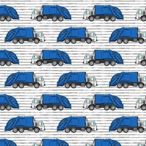 Garbage trucks / trash trucks - blue on grey stripes - LAD20