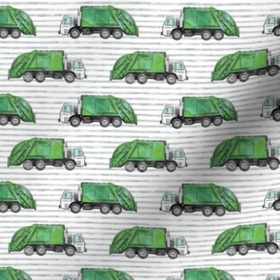 Garbage truck / trash trucks - green on grey stripes - LAD20