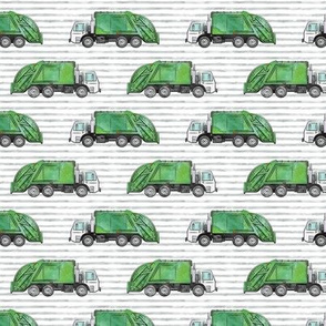 Garbage truck / trash trucks - green on grey stripes - LAD20