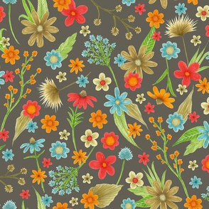 bright floral on dark gray