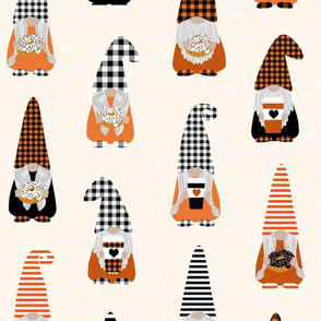 LARGE fall gnomes fabric - tomten fabric, pumpkin spice coffees and donuts - buffalo plaid