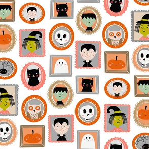 halloween portraits - cute kids illustration fabric by andrea lauren - white