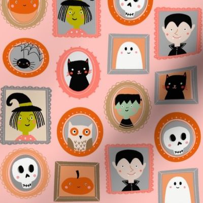 halloween portraits - cute kids illustration fabric by andrea lauren -pink