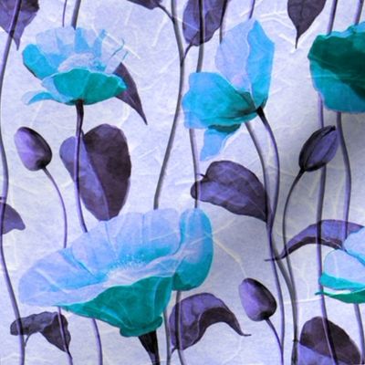 Poppies in Teals and Blues 
