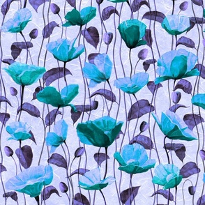 Poppies in Teals and Blues 