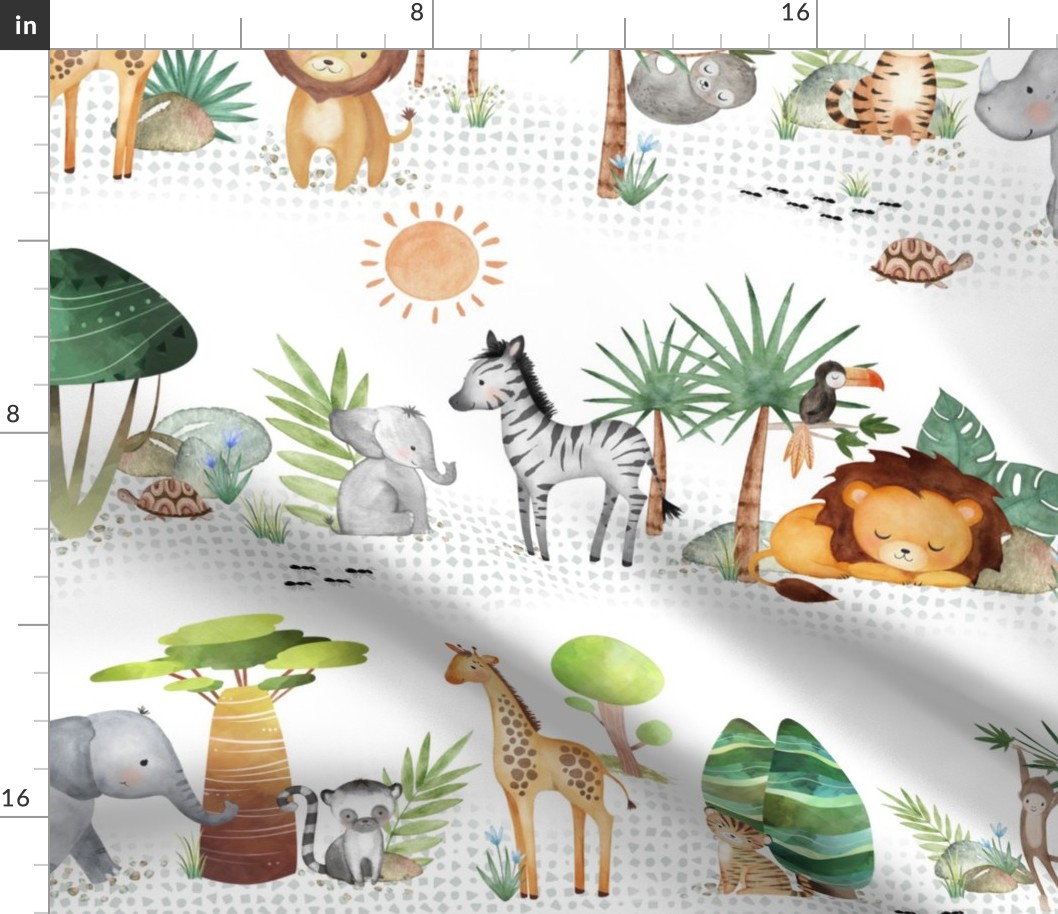 XL 24" Jungle Walk - Wild Animal Safari, Lion Elephant Giraffe Zebra Rhino Cheetah, 24” repeat