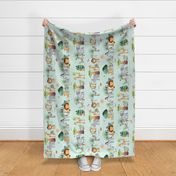 XL 24" Jungle Walk (soft mint) Wild Animal Safari, Lion Elephant Giraffe Zebra Rhino Cheetah, 24” repeat, ROTATED