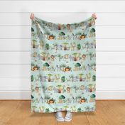 XL 24" Jungle Walk (soft mint) Wild Animal Safari, Lion Elephant Giraffe Zebra Rhino Cheetah, 24” repeat