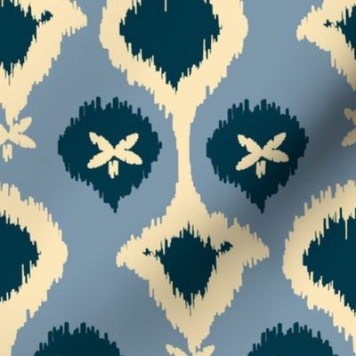 20-6e Ikat Pearls Flax Oatmeal Dark French Blue