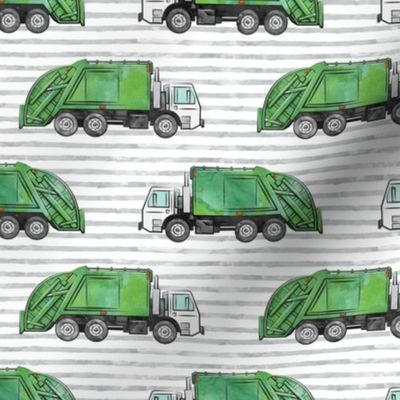 (med scale) Garbage truck / trash trucks - green on grey stripes - LAD20