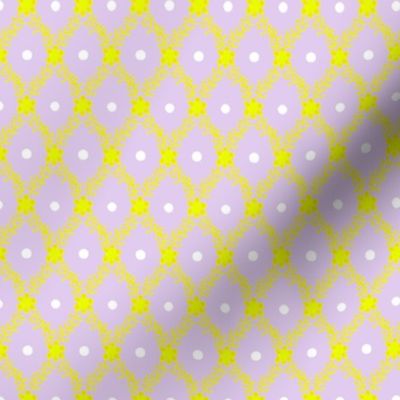 1830s Petite Yellow on Lavender Flowers Sprigs Dots
