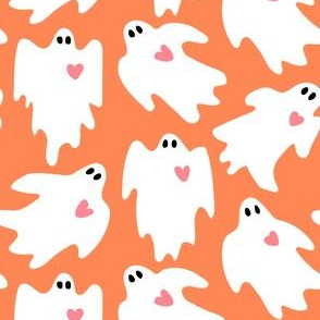 Halloween Ghosts With Hearts - on orange