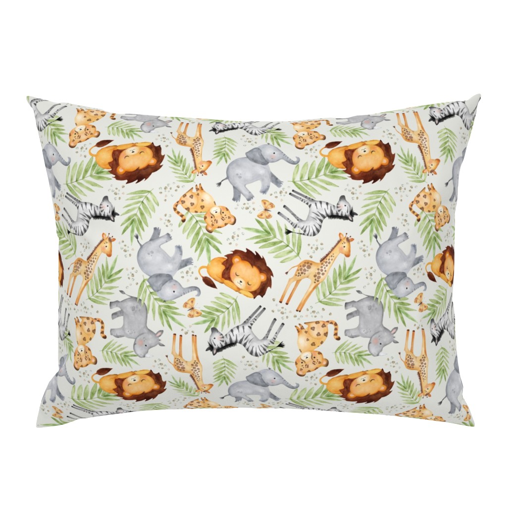 Jungle Animals (eggshell) Kids Safari Animal Nursery Bedding, Lion Elephant Giraffe Zebra Rhino Cheetah, 12" repeat