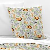 Jungle Animals (eggshell) Kids Safari Animal Nursery Bedding, Lion Elephant Giraffe Zebra Rhino Cheetah, 12" repeat