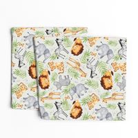 Jungle Animals (eggshell) Kids Safari Animal Nursery Bedding, Lion Elephant Giraffe Zebra Rhino Cheetah, 12" repeat