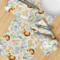 Jungle Animals (eggshell) Kids Safari Animal Nursery Bedding, Lion Elephant Giraffe Zebra Rhino Cheetah, 12" repeat