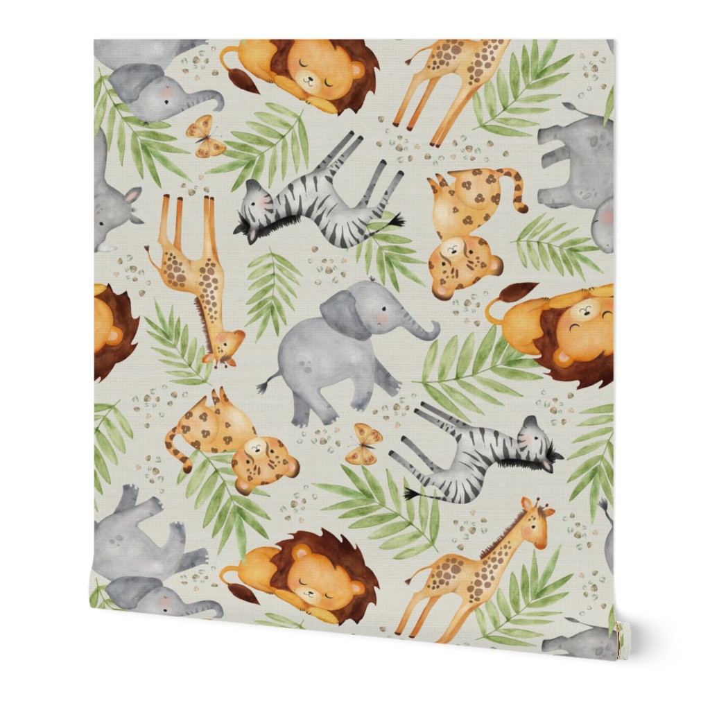 XL Jungle Animals (eggshell) Kids Safari Animal Nursery Bedding, Lion Elephant Giraffe Zebra Rhino Cheetah