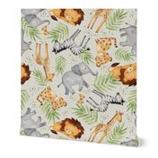 XL Jungle Animals (eggshell) Kids Safari Animal Nursery Bedding, Lion Elephant Giraffe Zebra Rhino Cheetah