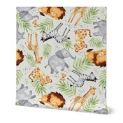 XL Jungle Animals (eggshell) Kids Safari Animal Nursery Bedding, Lion Elephant Giraffe Zebra Rhino Cheetah