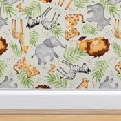 XL Jungle Animals (eggshell) Kids Safari Animal Nursery Bedding, Lion Elephant Giraffe Zebra Rhino Cheetah