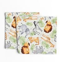 XL Jungle Animals (eggshell) Kids Safari Animal Nursery Bedding, Lion Elephant Giraffe Zebra Rhino Cheetah