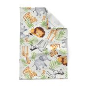 XL Jungle Animals (eggshell) Kids Safari Animal Nursery Bedding, Lion Elephant Giraffe Zebra Rhino Cheetah