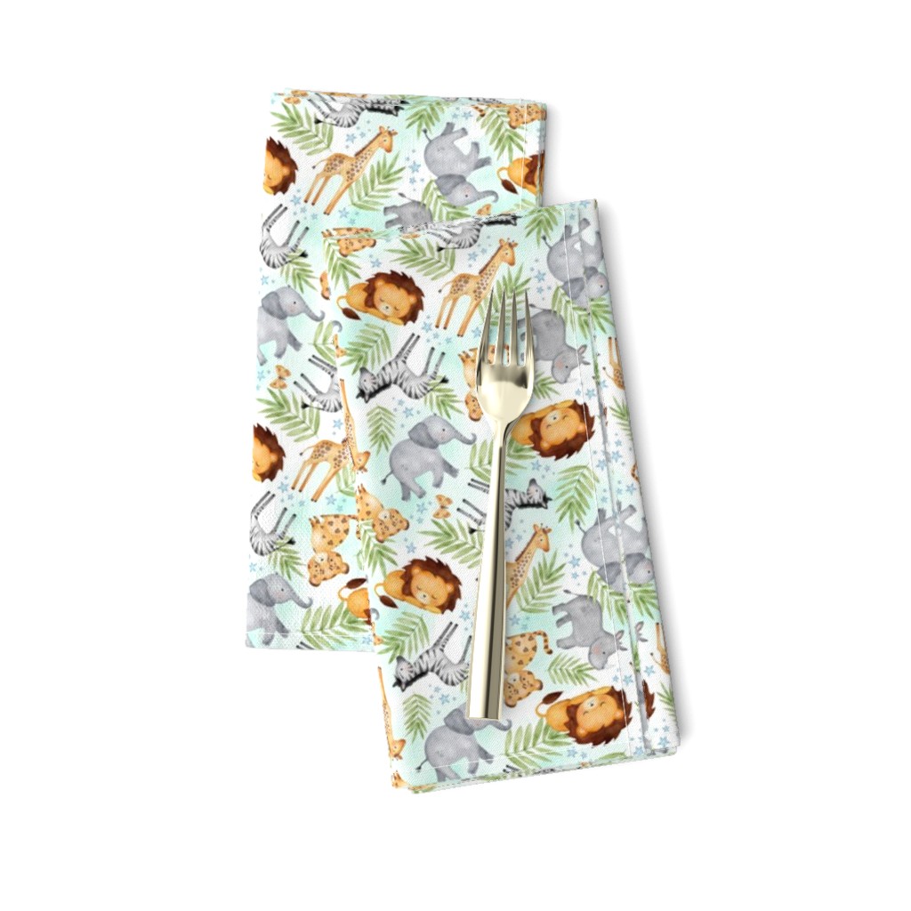 XS Jungle Animals (mint wash) - Kids Safari Animal Nursery Bedding, Lion Elephant Giraffe Zebra Rhino Cheetah, XS scale