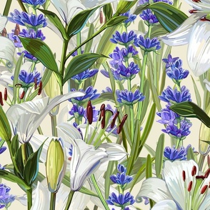 White Lilies + Lavender Large | Light Cream