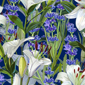 White Lilies + Lavender Large | Navy