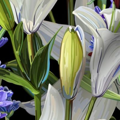White Lilies + Lavender Large | Black