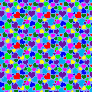 Rainbow Hearts on Pastel Blue Background