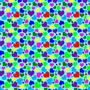 Rainbow Hearts on Pastel Light Blue Background