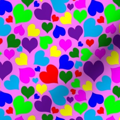 Rainbow Hearts on Pastel Pink Background