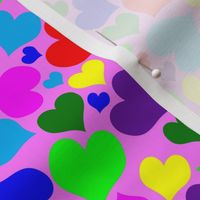 Rainbow Hearts on Pastel Pink Background