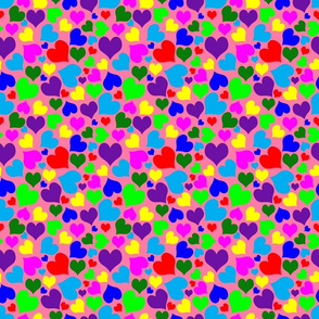 Rainbow Hearts on Pastel Red Background