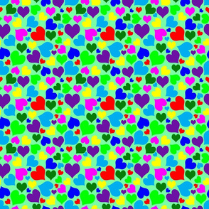 Rainbow Hearts on Pastel Teal Background