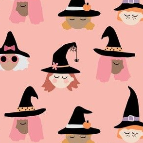 Halloween Witches on pink 0- 2 inch