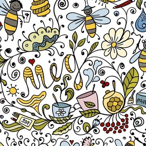 Fairy bees painting floral magic garden