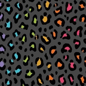 ★ RAINBOW LEOPARD PRINT - DARK GRAY BACKGROUND ★ Medium Scale / Collection : Leopard Spots – Punk Rock Animal Prints