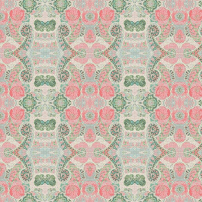 Paisley Peach Cream White Sage Green