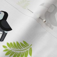 toucan black and white green leaves white bkg