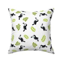 toucan black and white green leaves white bkg