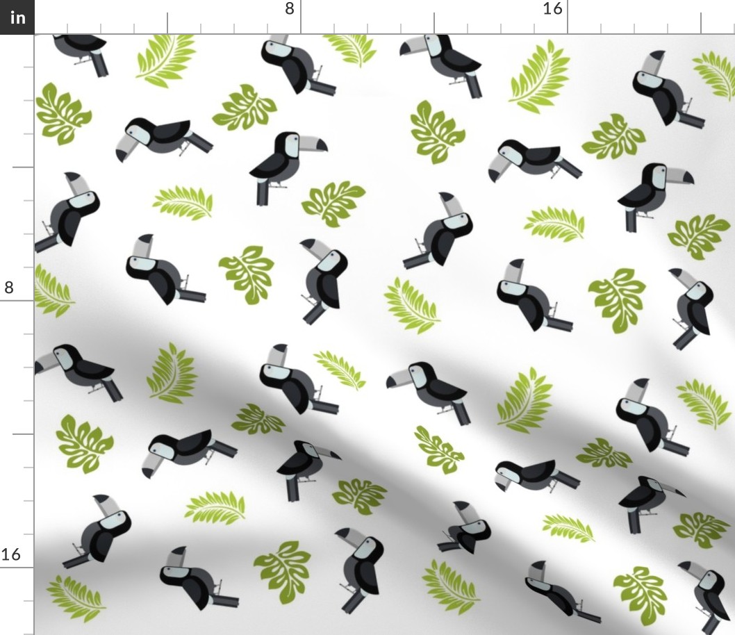 toucan black and white green leaves white bkg