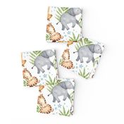 Jungle Friends (white) - Kids Safari Animal Nursery Bedding, Lion Elephant Giraffe Zebra Rhino Cheetah, LARGER scale