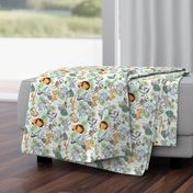 Jungle Friends (mint wash) - Kids Safari Animal Nursery Bedding, Lion Elephant Giraffe Zebra Rhino Cheetah, SMALLER scale