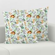 Jungle Friends (mint wash) - Kids Safari Animal Nursery Bedding, Lion Elephant Giraffe Zebra Rhino Cheetah, SMALLER scale